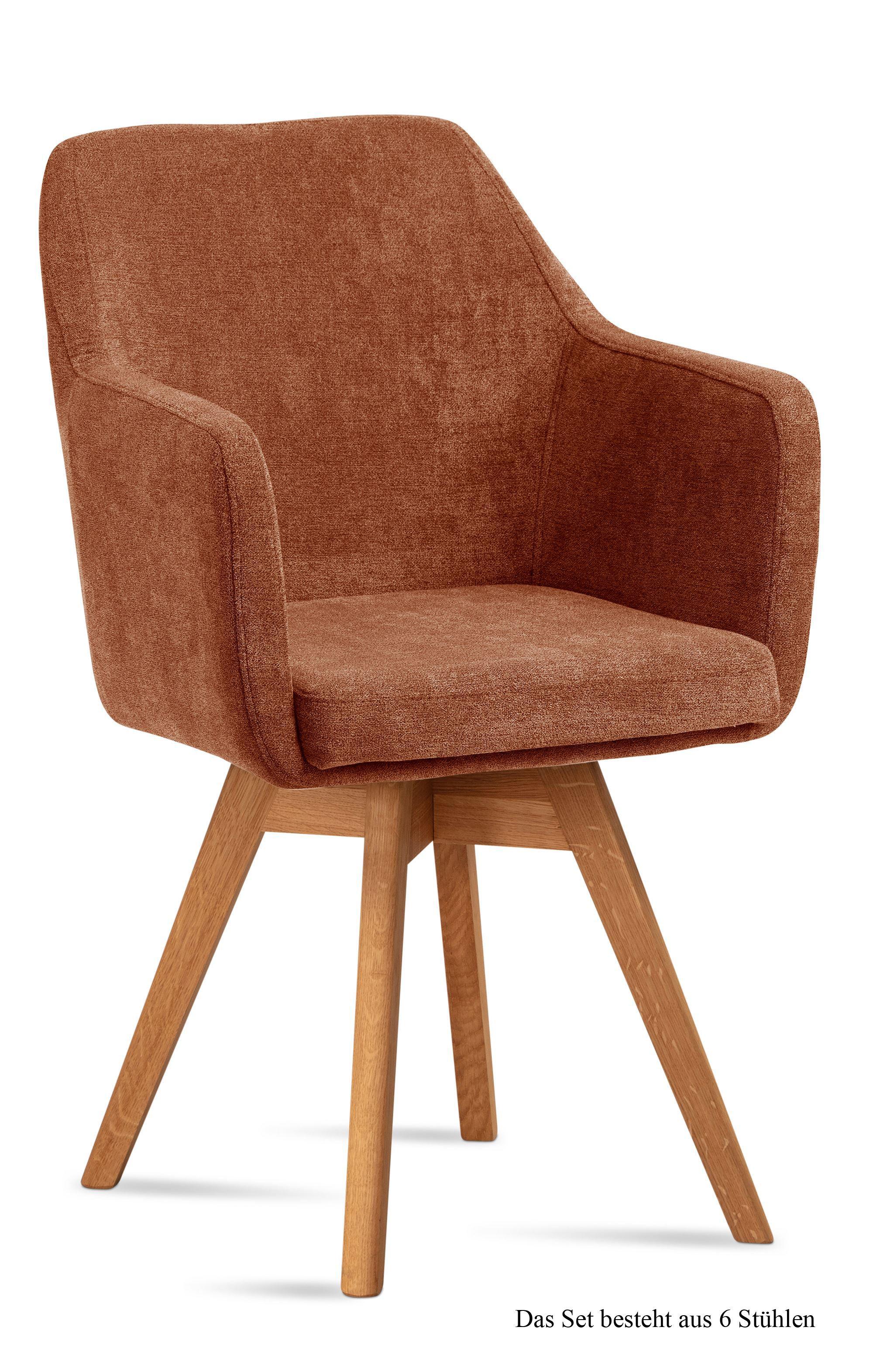 ARMLEHNSTUHL drehbar (6er-Set) Dorry 57x87x60 Eiche geölt/Cognac - Cognac/Eichefarben, Kunststoff (60/87/57cm) - 58aufmkessel