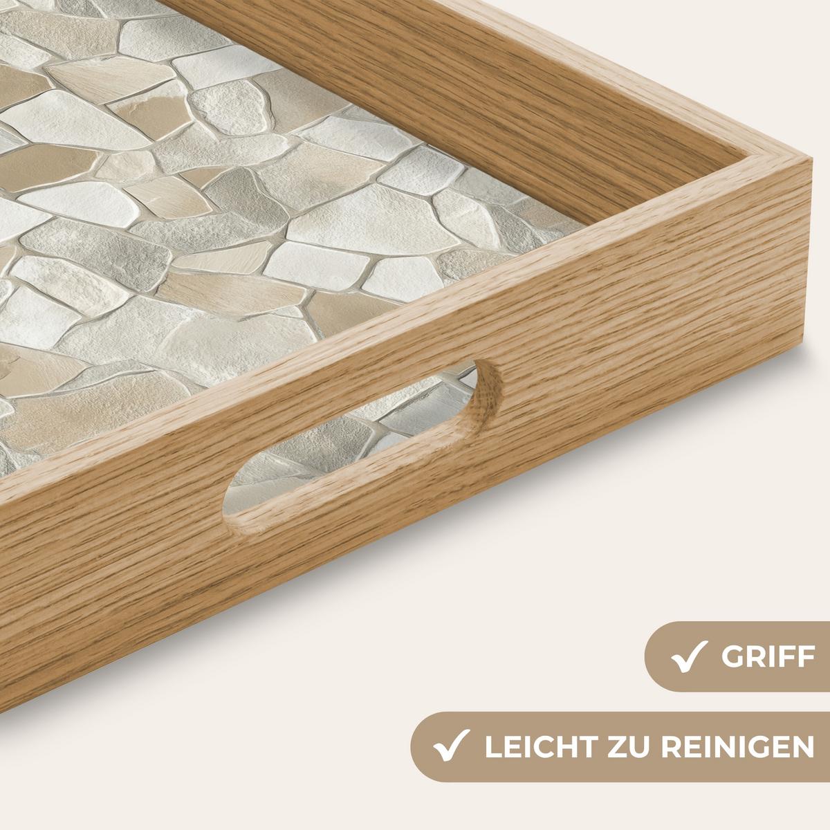 TABLETT Mosaik - Steine - Beige 40x30 cm - Beige, Holz (40/5/5cm) - OnlyWow