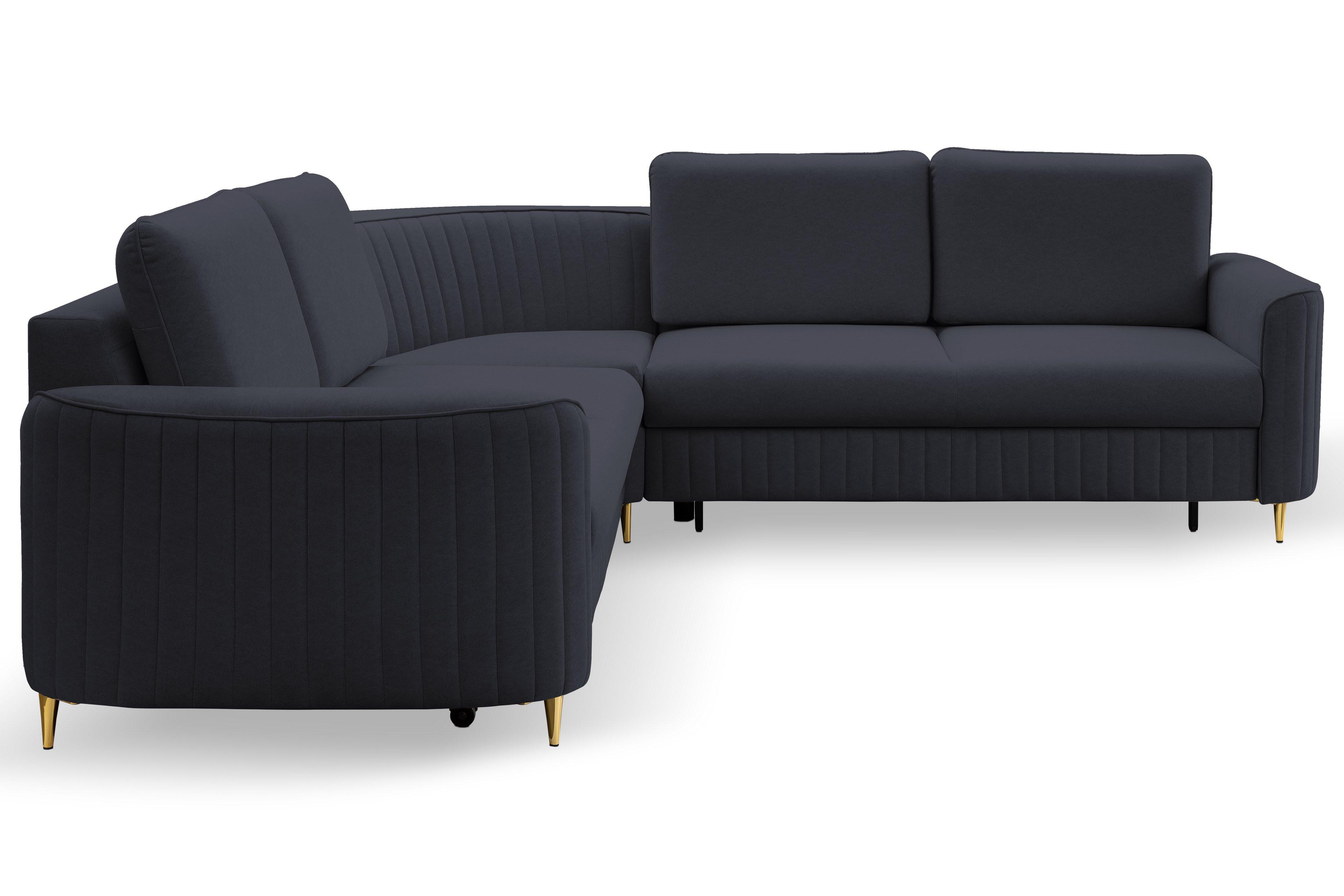 ECKSOFA VELA L-S Dunkelblau Velours-Stoff mit Schlaffunktion - Dunkelblau, Holz (251/251cm) - MASSENO