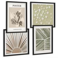 BILDER SET 4er Set - 50x50 cm & 40x60 cm Schwarzer Rahmen - Pflanzenmotive in gedeckten Farben - Schwarz, Kunststoff (50/50cm) - TULUP