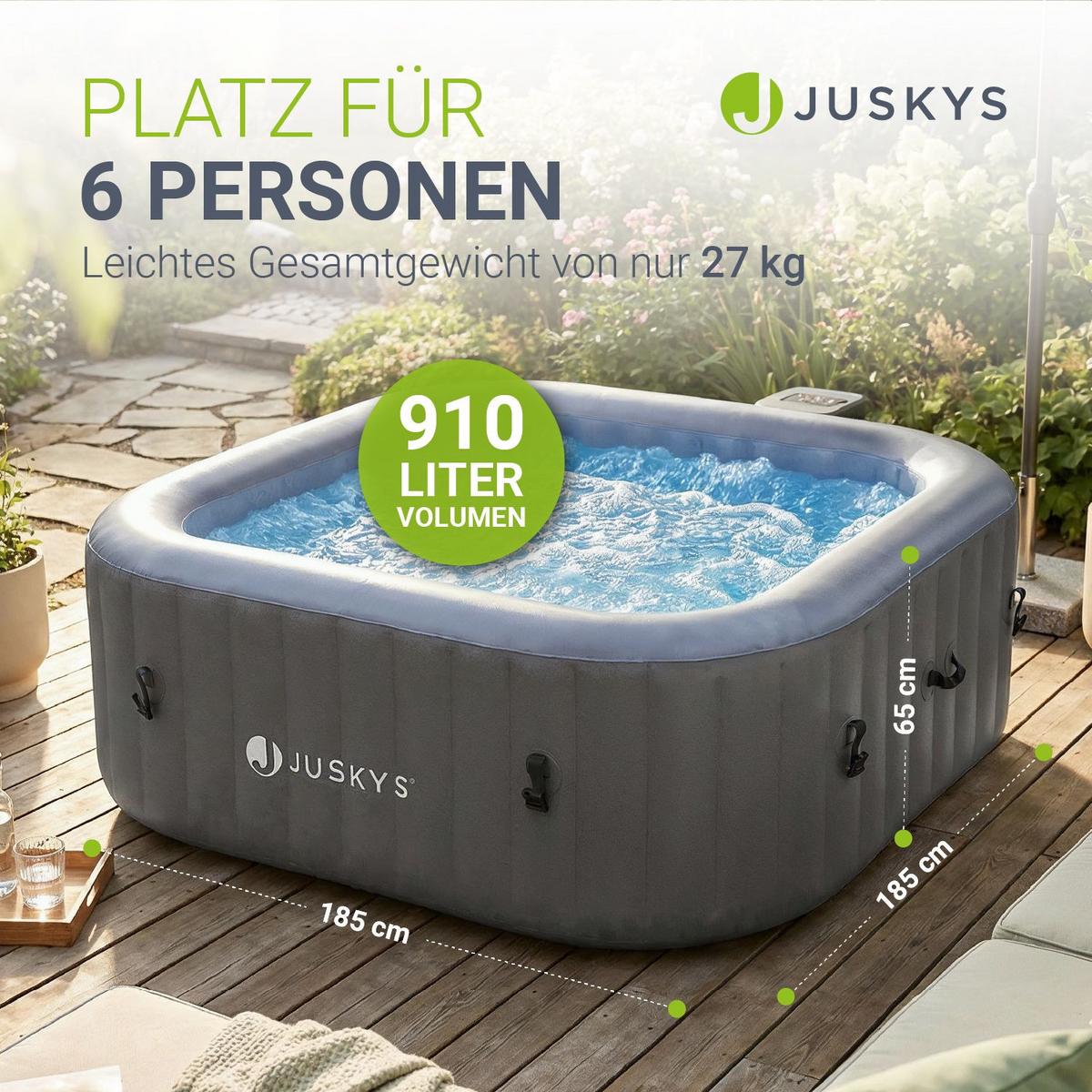 WHIRLPOOL SpaLuxe aufblasbar 185x185x65 cm grau/blau - Grau, Kunststoff (185/65/185cm) - Juskys