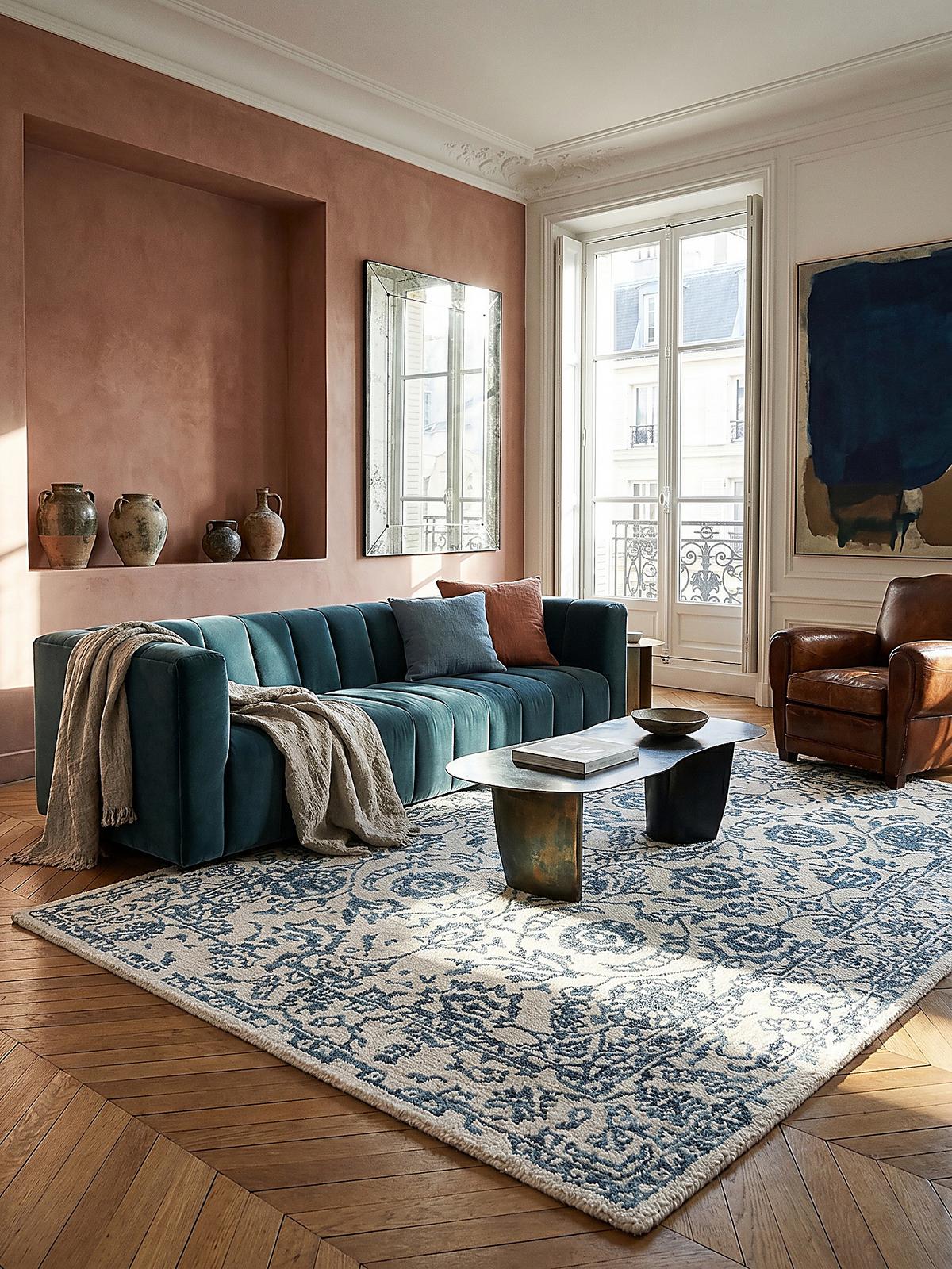 WOLLTEPPICH SOAR, im Vintage-Stil, Türkis-Beige, 120 x 170 cm - Blau, Textil (120/170cm) - KADIMA DESIGN