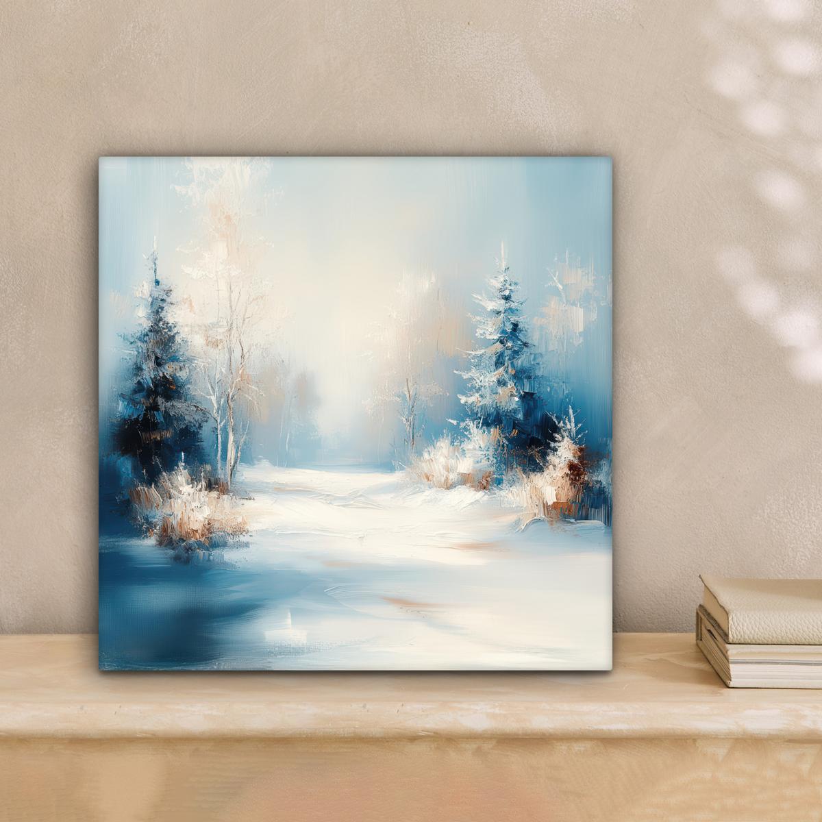 LEINWANDBILD Wald - Winter - Natur - Abstrakt - Schnee Deko Wohnzimmer 20x20 cm - Weiß, Textil (20/20cm) - MuchoWow