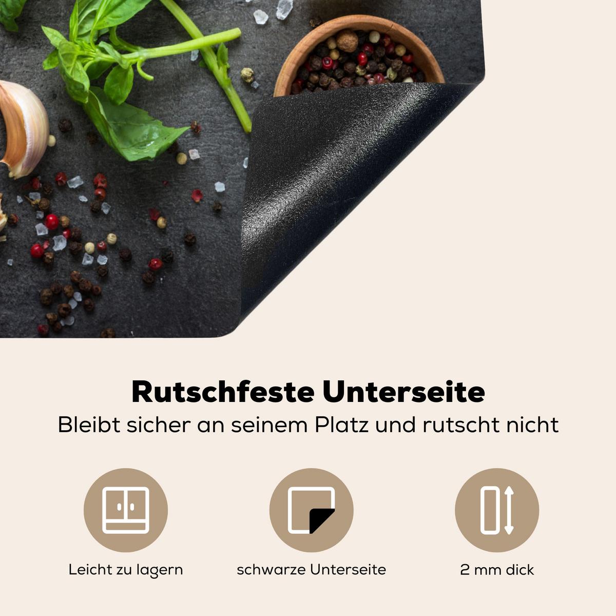 HERDABDECKPLATTE Limette - Kräuter - Gewürze - Grün - Grau - Beton Ceranfeldabdeckung 59x52 cm - Grün, Kunststoff (59/52/0.2cm) - MuchoWow