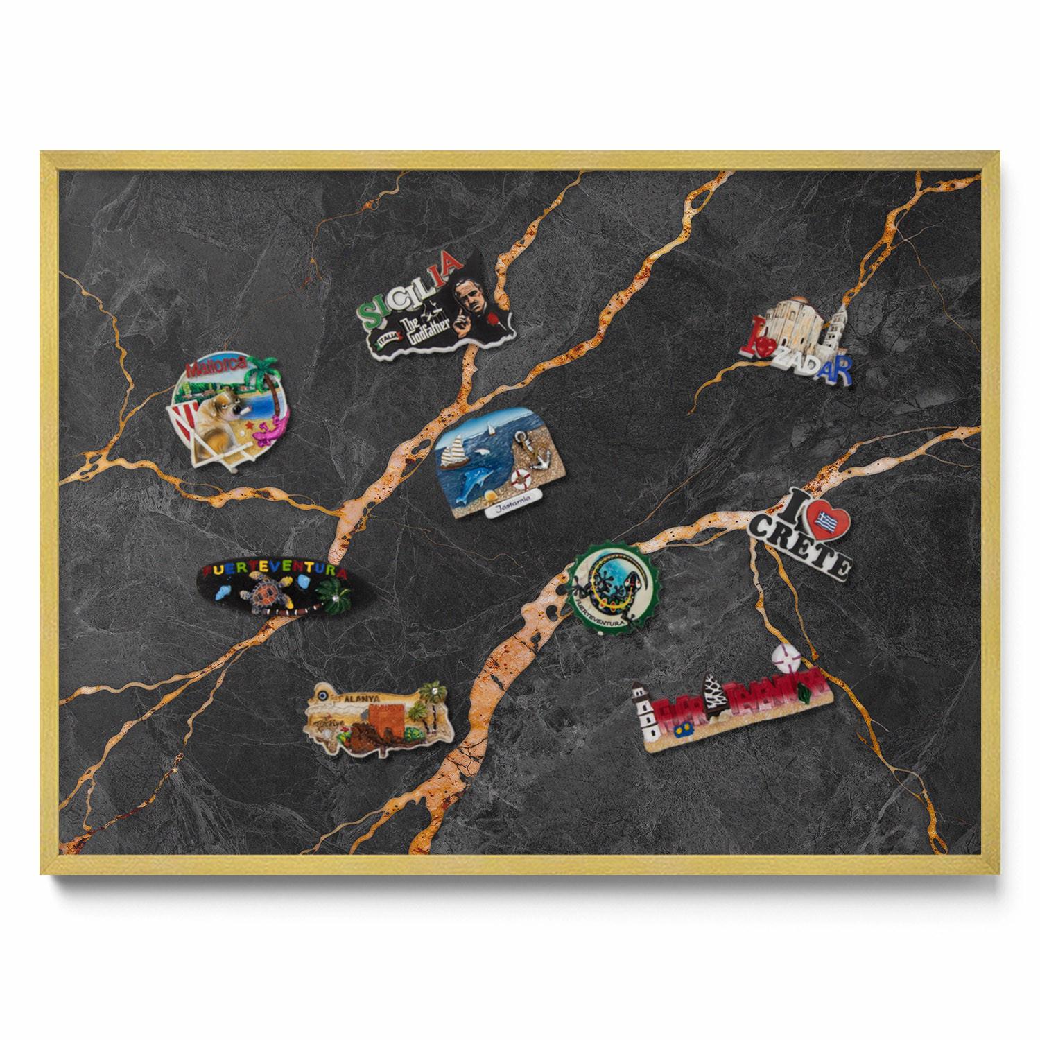 MAGNETTAFEL 80x60 cm Goldener Rahmen Verzierte Dunkle Marmoroptik - Robinienfarben, Metall (80/60/0.4cm) - TULUP