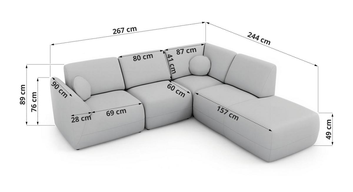 ECKSOFA NOARA 5M L Hellbraun Cord - Links - Hellbraun/Schwarz, Kunststoff/Textil (244/267cm) - MKS