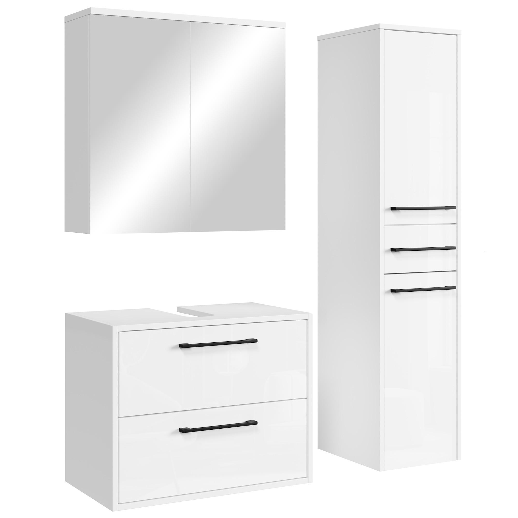 BADMÖBEL-SET Florence 3 Teile Schwarz Matt - 60 x 35 x 51 cm - Weiß, Holz (60/51/35cm) - Badplaats