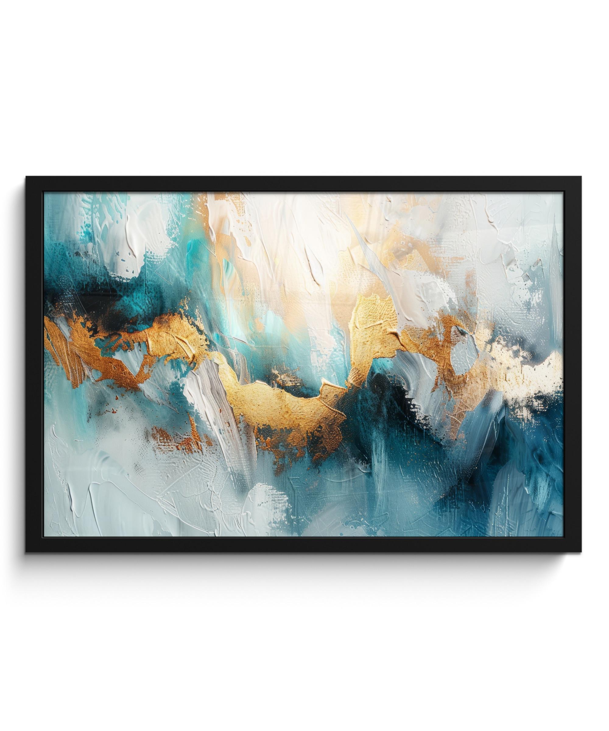 POSTER MIT RAHMEN Abstrakt - Kunst - Gold - Blau 60x40 cm - Petrol, Papier (60/40cm) - MuchoWow