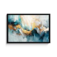 POSTER MIT RAHMENGERAHMTES BILD Abstrakt - Kunst - Gold - Blau 60x40 cm - Petrol, Papier (60/40cm) - MuchoWow