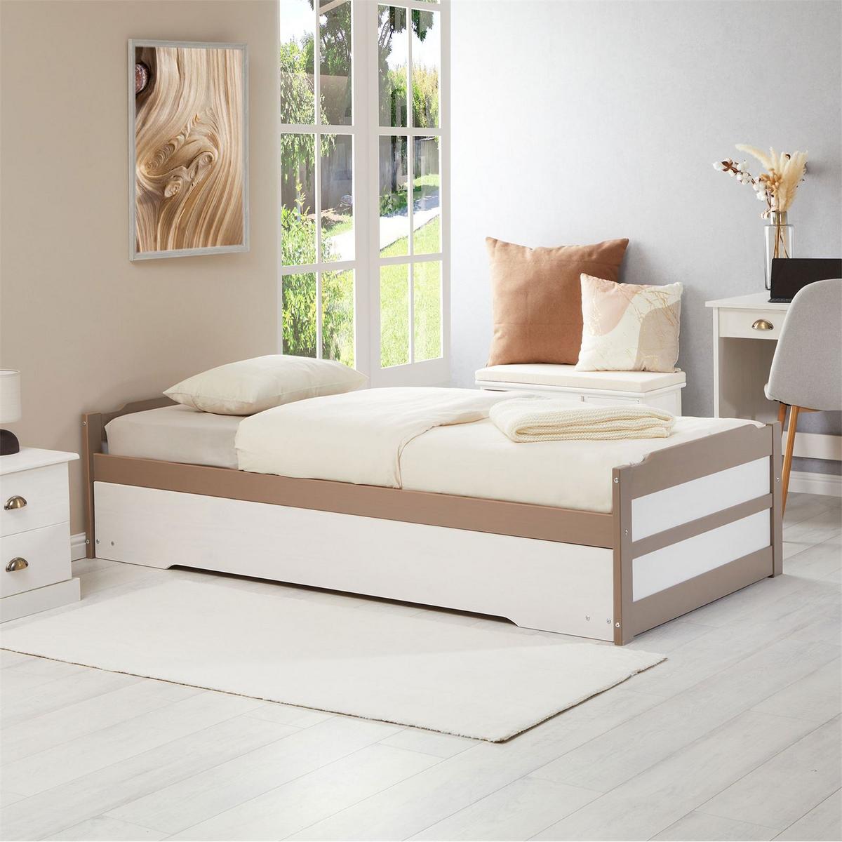 TANDEMBETT LORENA 90x190 cm taupe/weiß - Taupe/Weiß, Holz (90/190cm) - IDIMEX