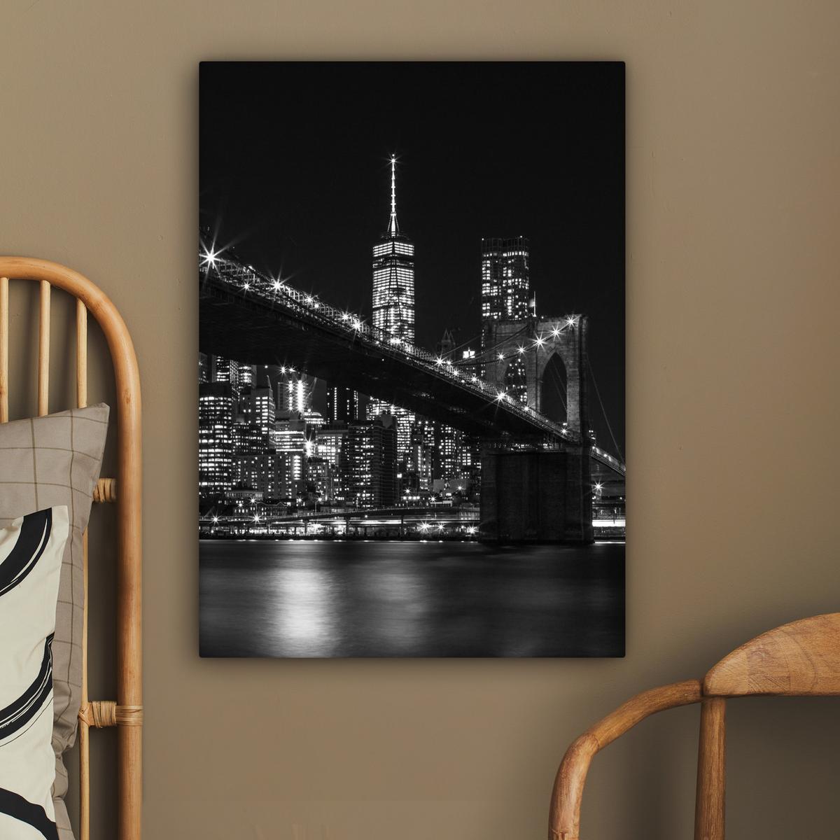 LEINWANDBILD New York - Brooklyn - Brücke Wandbild Wohnzimmer 60x80 cm - Schwarz, Textil (60/80cm) - MuchoWow