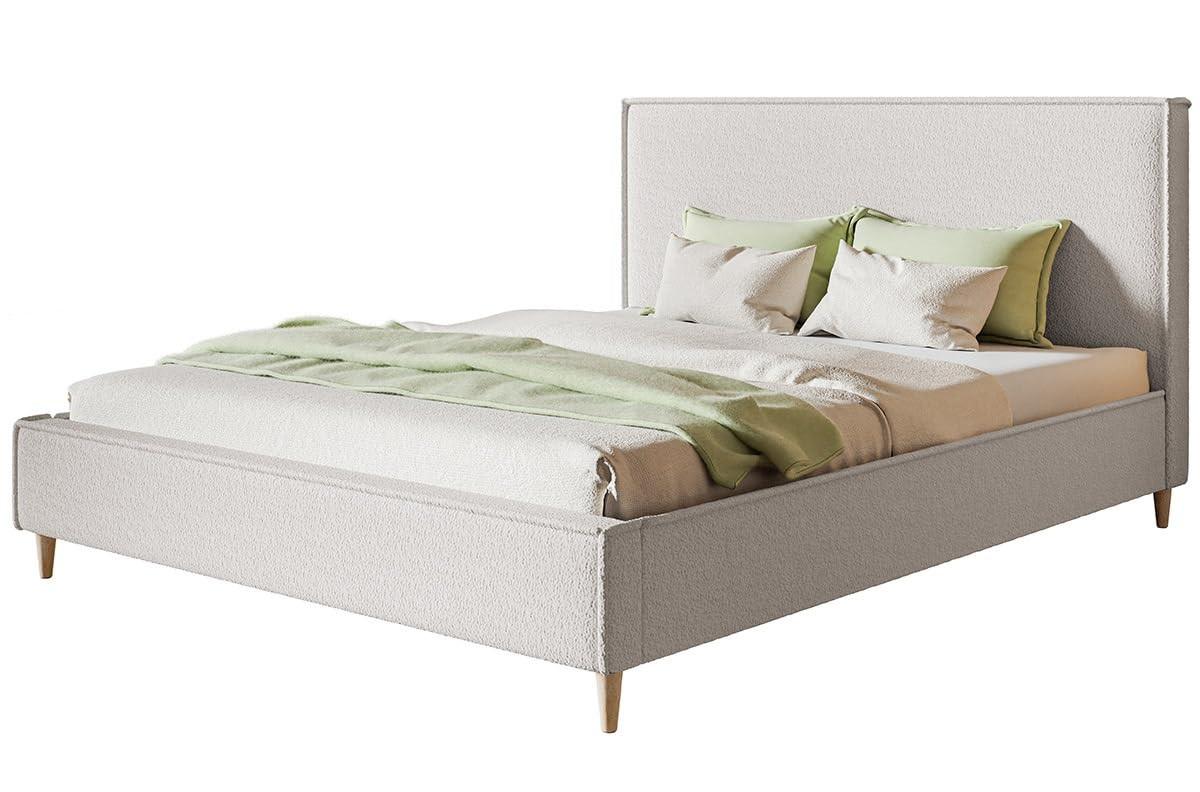 POLSTERBETT LUX RICO mit Kopfteil, 180 x 200 cm, Doppelbett mit Lattenrost aus Holz, Boucle-Stoff Weiß, Füße in Farbe: Braun - Weiß, Holz/Textil (180/200cm) - Alpi-Möbel