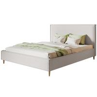 POLSTERBETT LUX RICO mit Kopfteil, 180 x 200 cm, Doppelbett mit Lattenrost aus Holz, Boucle-Stoff Weiß, Füße in Farbe: Braun - Weiß, Holz/Textil (180/200cm) - Alpi-Möbel