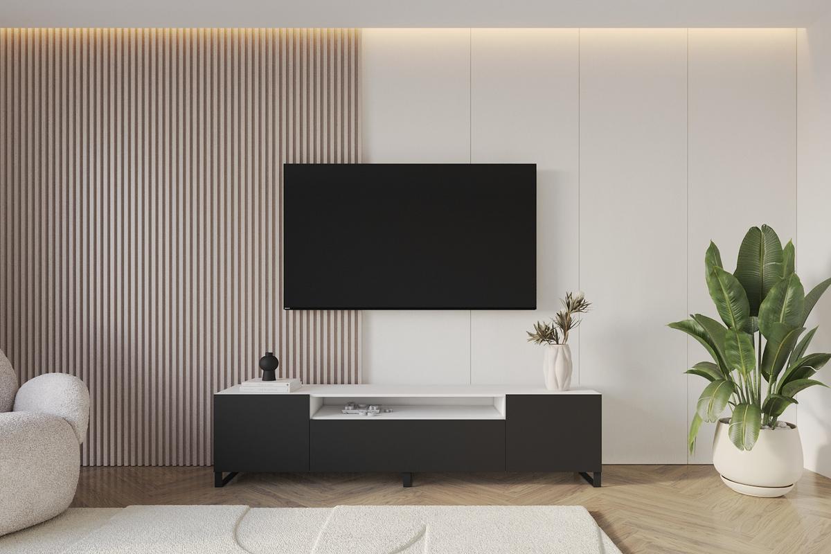 LOWBOARD ELIO-S 200x53x41 cm - Weiß / Schwarz - Anthrazit/Schwarz, Holzwerkstoff (200/53/41cm) - ALTDECOR