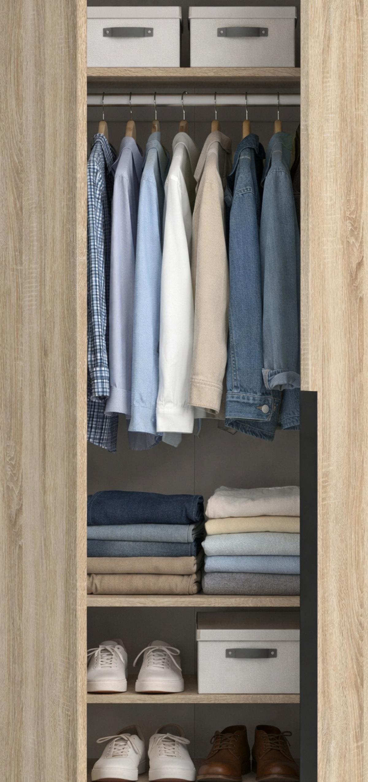 KLEIDERSCHRANK Eiche Sonoma 3-türig 120 x 181 cm, Drehtürenschrank mit Kleiderstange - Eichefarben/Schwarz, Holzwerkstoff/Kunststoff (120/181/52cm) - Inn.Furn