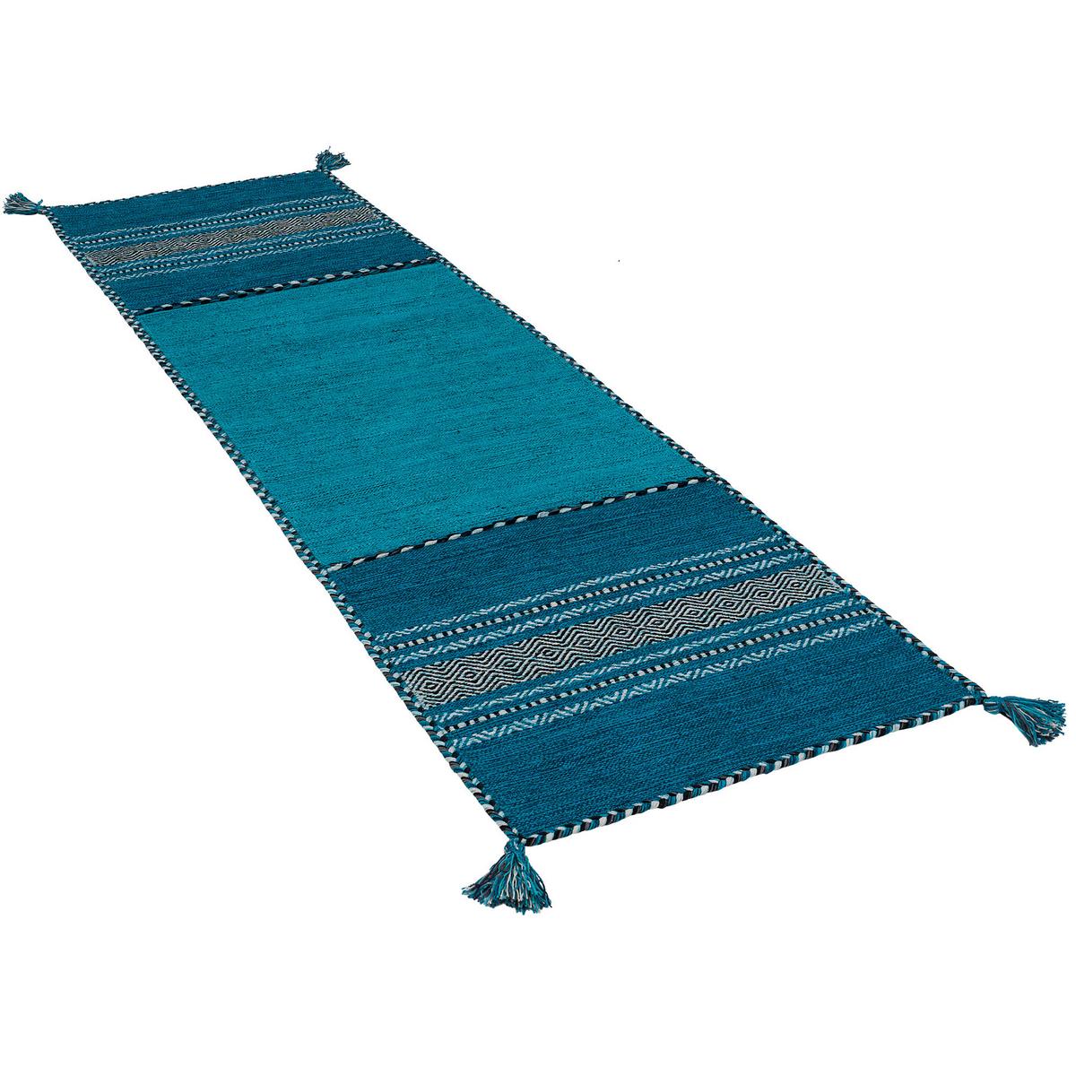 LÄUFER NATUR TEPPICH KELIM NAVARRO - Türkis, Textil (70/250cm) - Pergamon