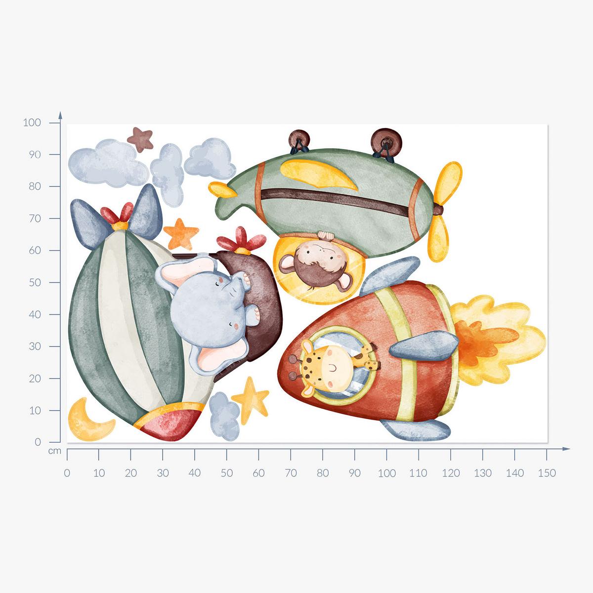 WANDAUFKLEBER 100x151cm - Flucht der Tiere - Multicolor, Kunststoff (100/151/0.1cm) - Wallfluent