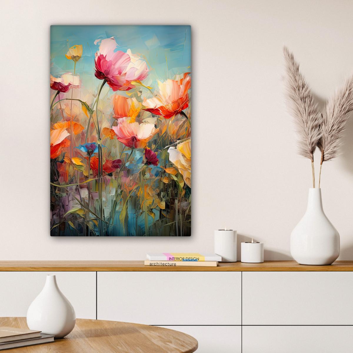 LEINWANDBILD Blumen - Aquarell - Kunst - Botanisch - Natur Wanddeko 40x60 cm - Orange, Textil (40/60cm) - MuchoWow