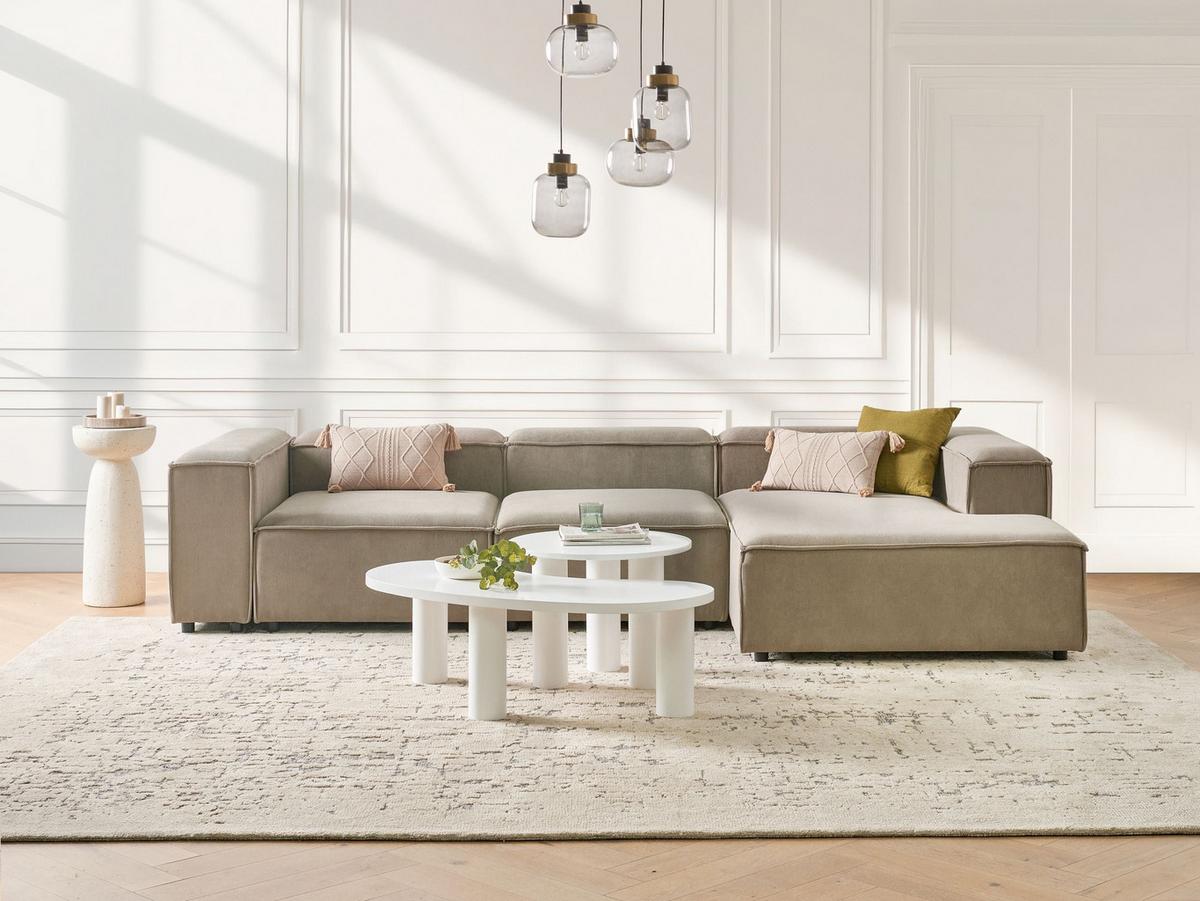 ECKSOFA Modul 4-Sitzer linksseitig Hellbraun Cord Ardal - Hellbraun/Schwarz, Textil (326/180cm) - Beliani