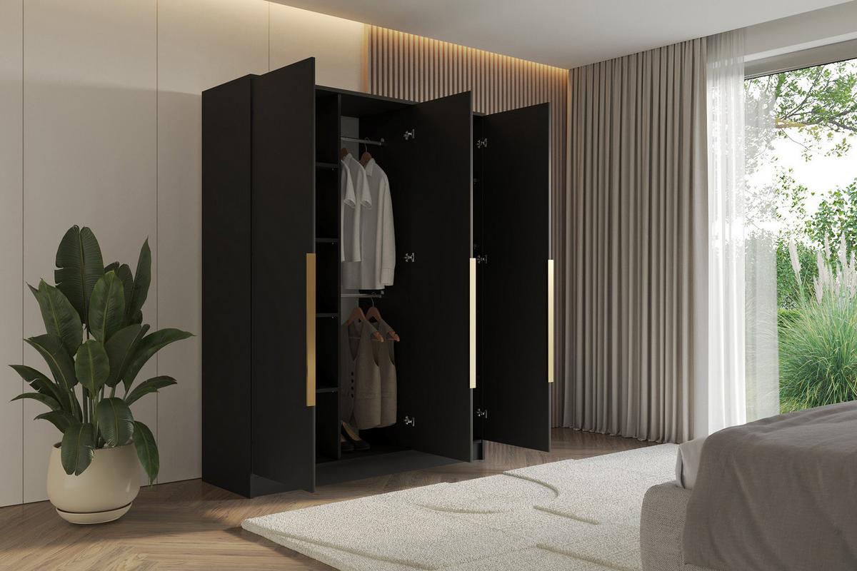 KLEIDERSCHRANK - LESE - 150 - Schwarz - Goldfarben/Schwarz, Holzwerkstoff (150/200/51cm) - ALTDECOR
