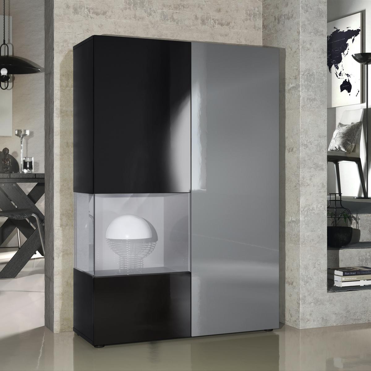 VITRINE Morena Tür und Einsatz in Grau Hochglanz - Grau, Holzwerkstoff (91.5/136.5/37cm) - Vladon