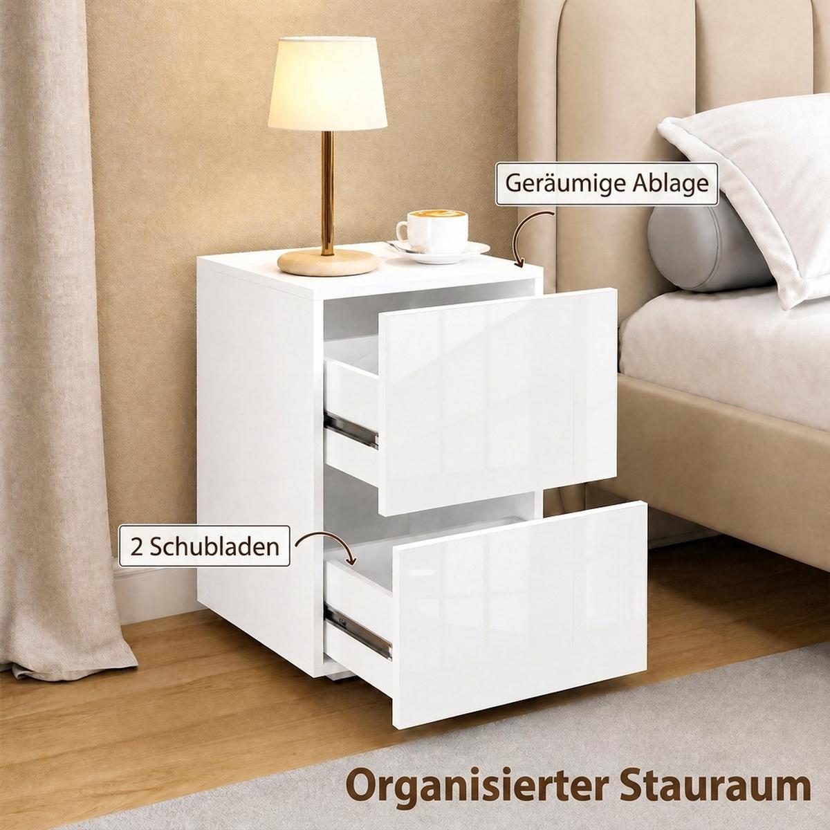 NACHTTISCH 2er Set MDF Weiß - Weiß, Holzwerkstoff (40/58/40cm) - HOMCOM