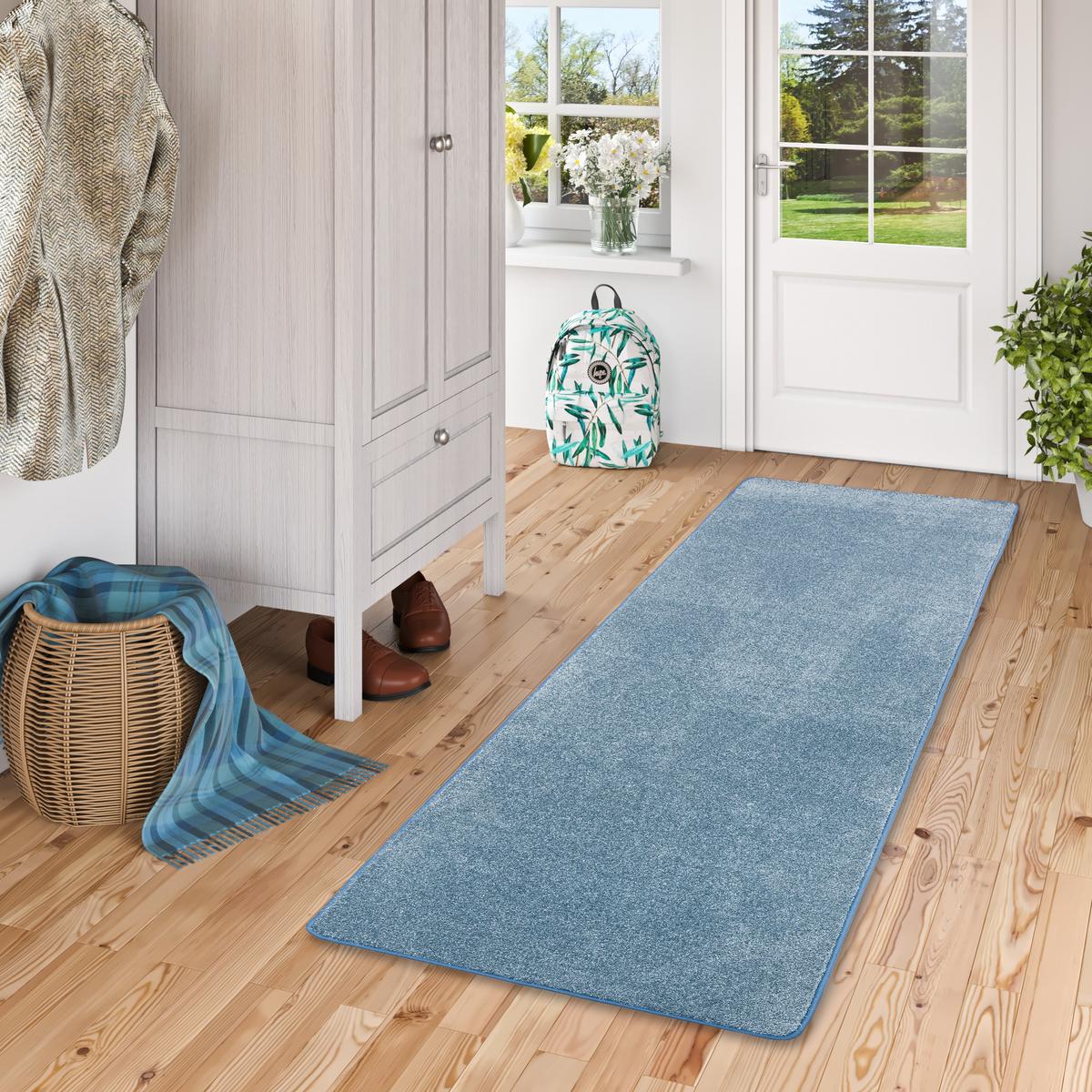 HOCHFLOR VELOURS LÄUFER TEPPICH LUNA - Blau, Textil (80/320cm) - Snapstyle