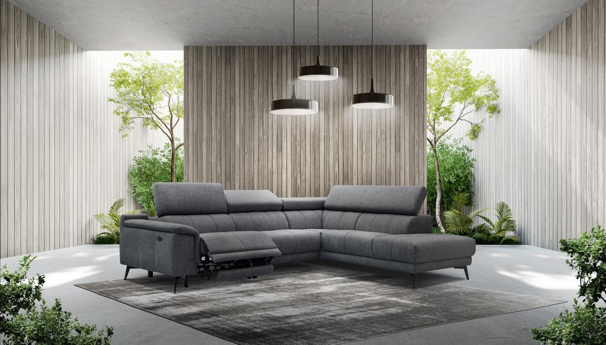 ECKSOFA FIERO 5-Sitzer mit 1 Relaxfunktion, dunkelgrau - Dunkelgrau, Holzwerkstoff/Textil (290/228cm) - Wozimo