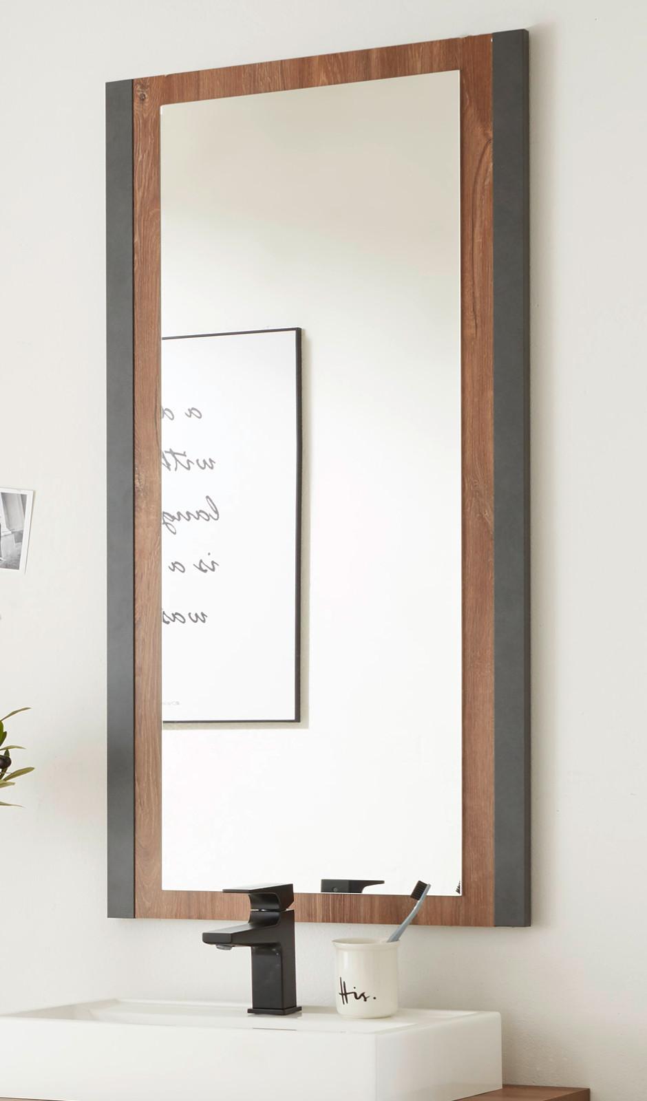BADSPIEGEL Eiche Stirling, Matera grau, Badmöbel Wandspiegel 54 x 108 cm - Eichefarben/Grau, Holzwerkstoff (54/108/2cm)