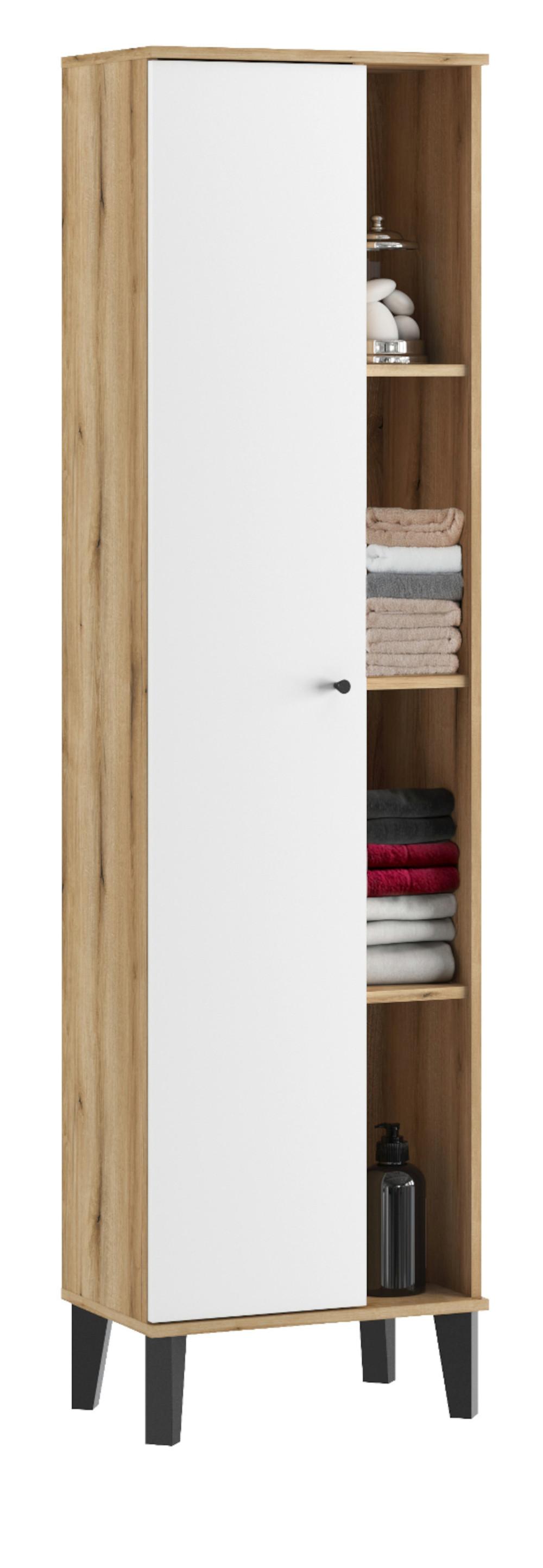 BAD-HOCHSCHRANK weiß, Evoke Eiche, Badschrank, 51 x 190 cm - Eichefarben/Schwarz, Holzwerkstoff/Kunststoff (51/190/33cm) - Furn.Design