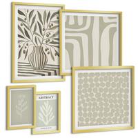 BILDER SET 5er Set - 50x50 cm & 20x30 cm & 40x60 cm Goldrahmen - Abstrakte Pflanzenmuster - Goldfarben, Kunststoff (40/60cm) - TULUP