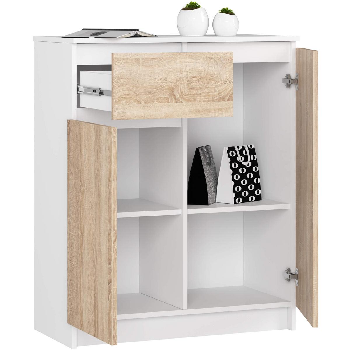 KOMMODE Weiß, Eiche Sonoma 99/80/40 - Weiß, Holzwerkstoff (80/99/40cm) - RAUMHIRSCH FURNITURE