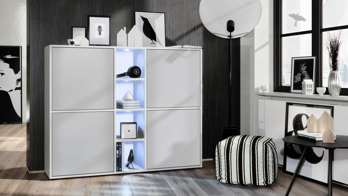 HIGHBOARD Cuba Türen in Hellgrau seidenmatt - Greige, Holzwerkstoff (130.5/105.5/35.5cm) - Vladon