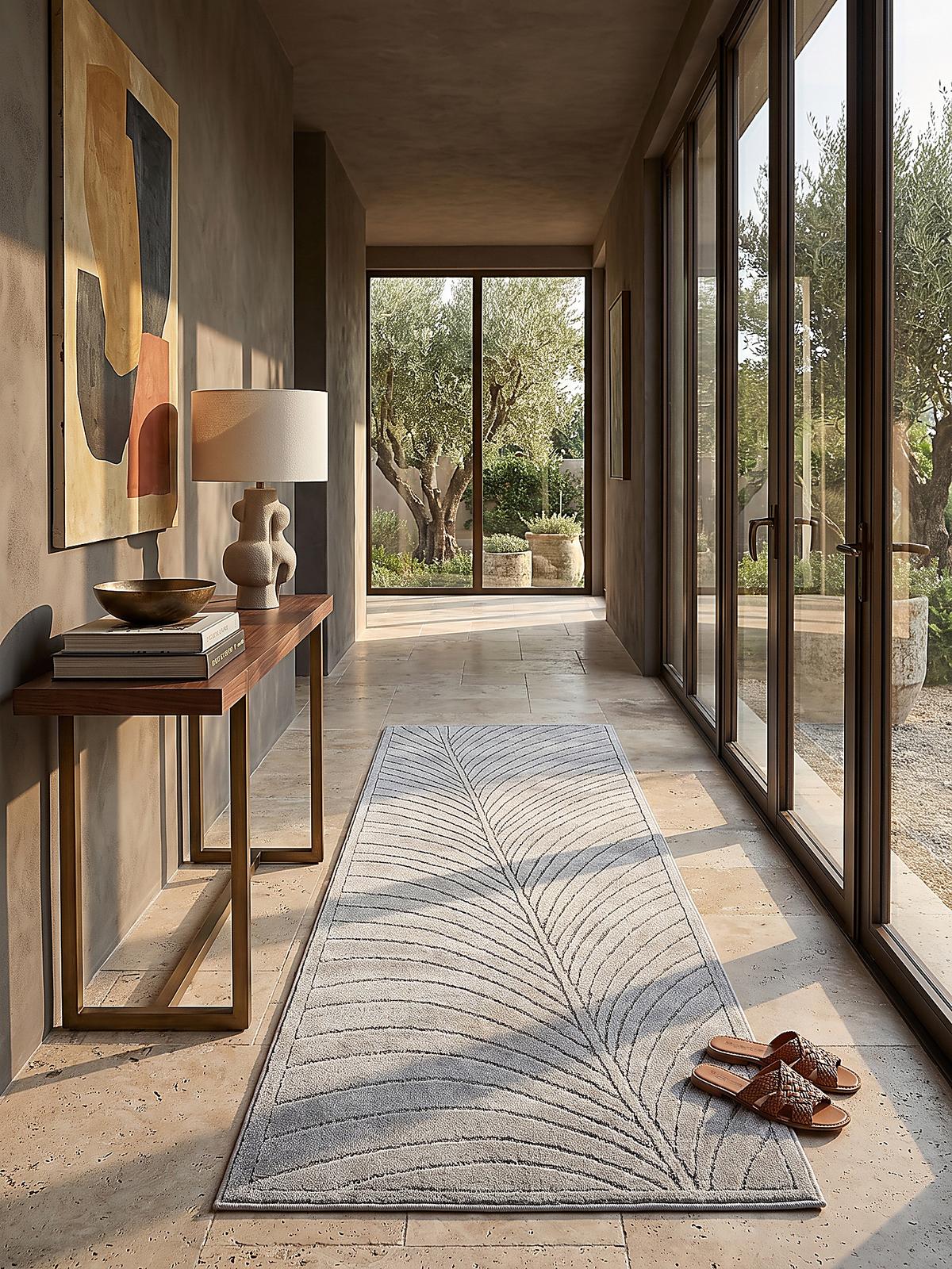LÄUFER Outdoor, Fußbodenheizung-geeignet, mit Blattmotiv, aus Polypropylen, ENGADIN in Silbergrau, 80 x 150 cm - Grau, Textil (80/150cm) - KADIMA DESIGN