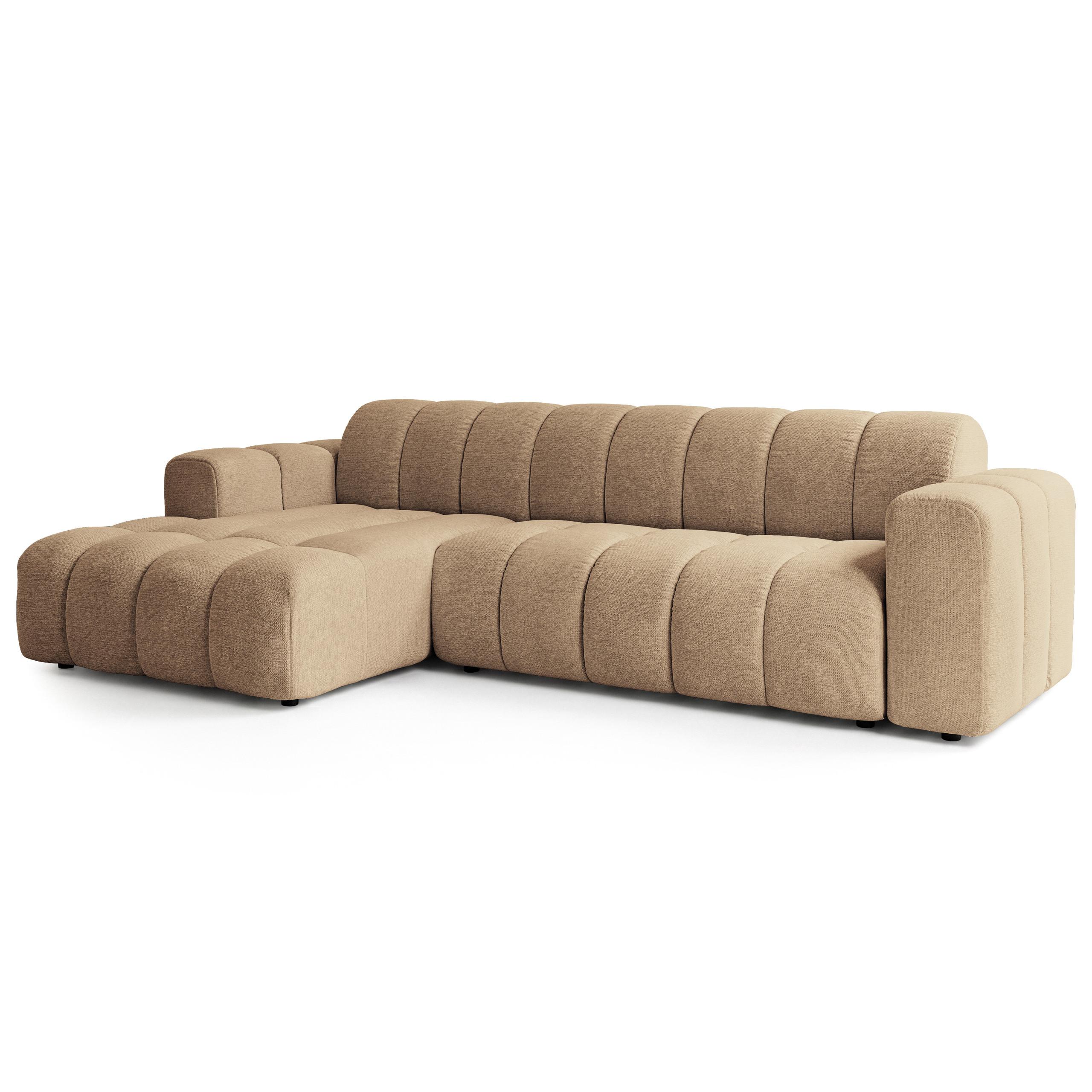 ECKSOFA SETIA Beige Strukturstoff mit Schlaffunktion - Beige, Holz (304/165cm) - MASSENO
