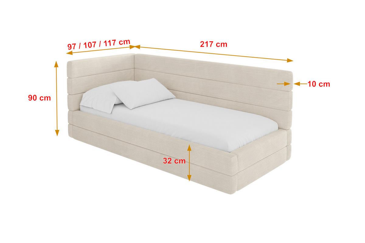 EINZELLBETT Jugendbett mit Bettkasten, Rechts - BEMY 100x200 Beige - Kaschmir, Holzwerkstoff/Textil (100/200cm) - ALTDECOR