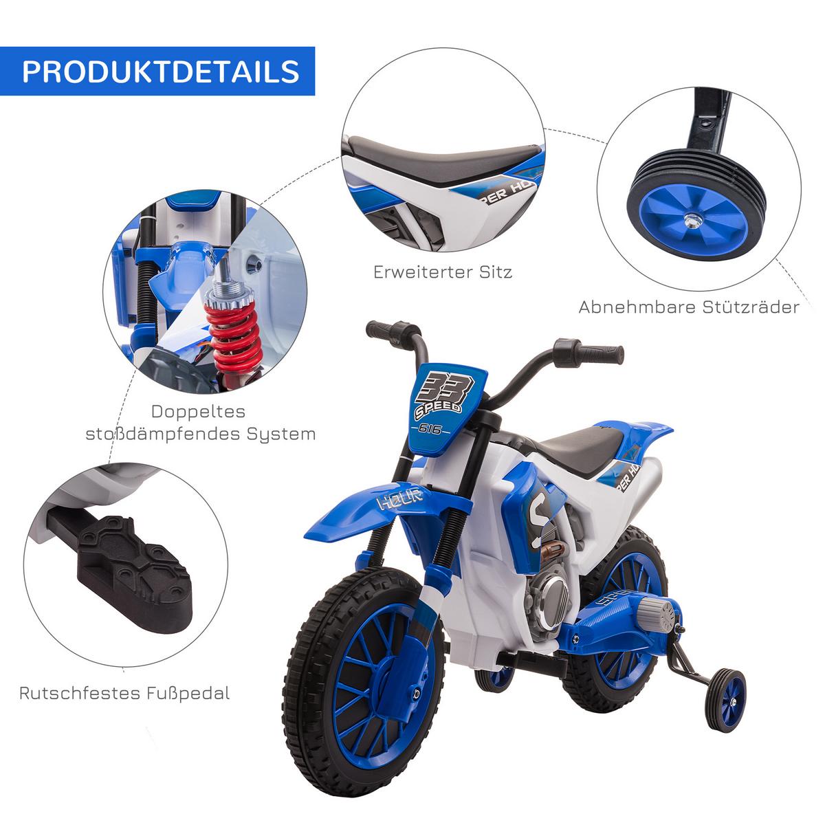 ELEKTROMOTORRAD Kindermotorrad Kinderfahrzeug Elektrofahrzeug Blau+Weiß - Blau, Kunststoff (106.5/51.5/68cm) - HOMCOM