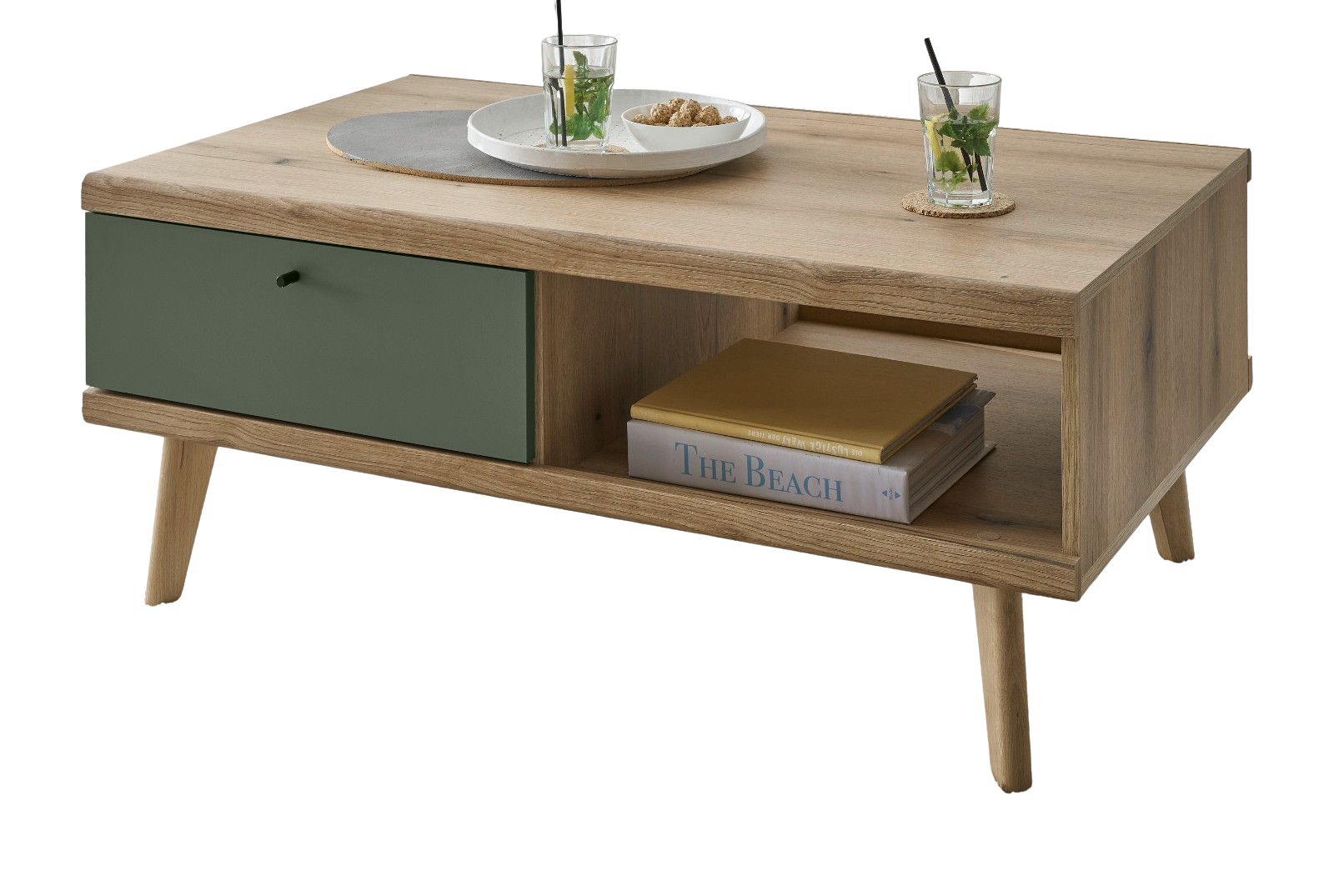 COUCHTISCH Salbei grün, Eiche Evoke, skandinavisch 107 x 67 cm, Wohnzimmertisch mit Stauraum - Salbeigrün/Eichefarben, Holz/Holzwerkstoff (107/67/46cm) - Furn.Design
