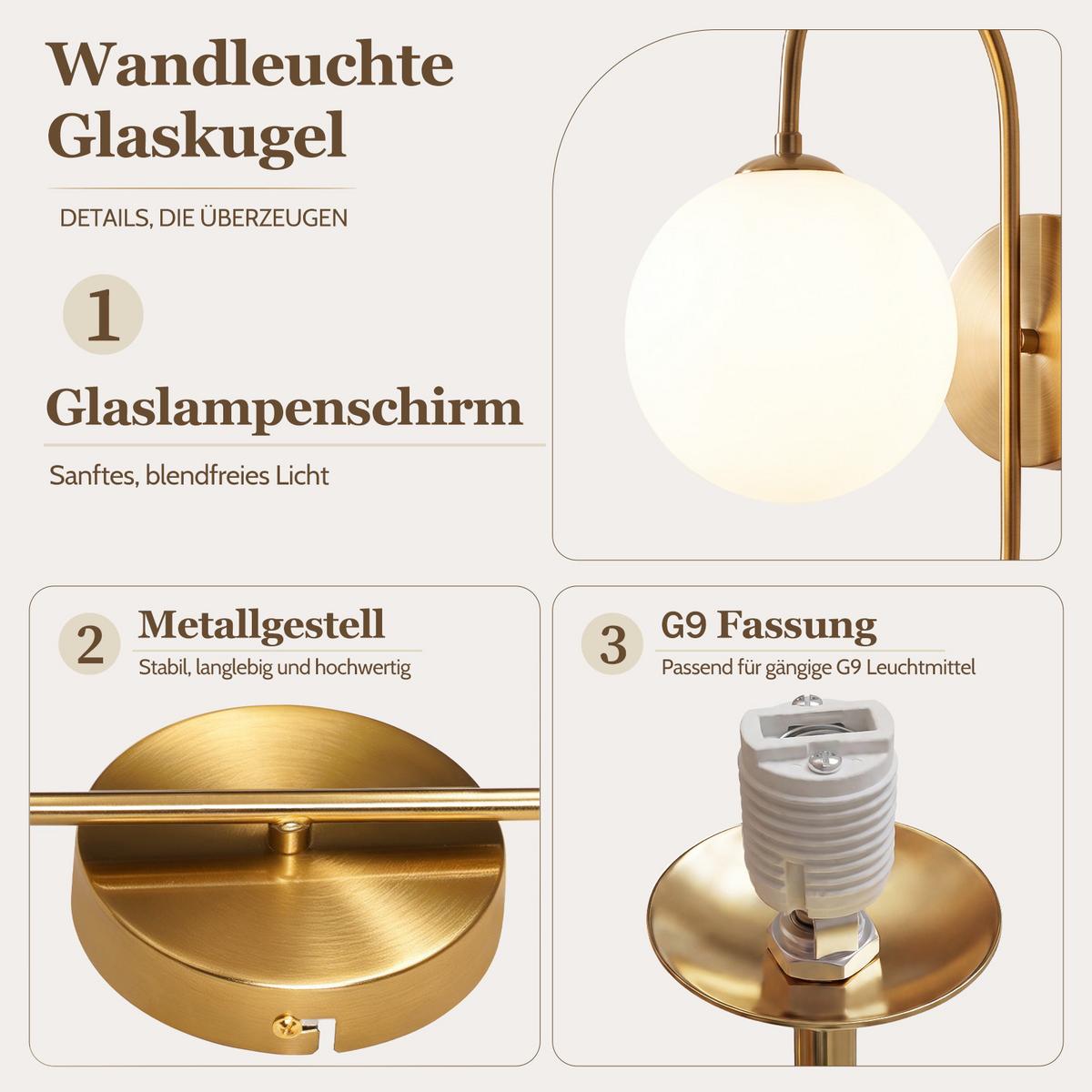 WANDLEUCHTE Thromar 26/15/36 cm - Goldfarben/Weiß, Glas/Metall (15/36/26cm) - ZMH