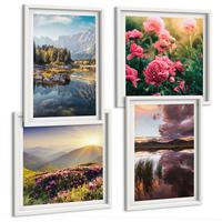 BILDER SET 4er Set - 50x50 cm & 40x60 cm Weißer Rahmen - Blumengarten, Bergwiese, Wasser - Weiß, Kunststoff (50/50cm) - TULUP