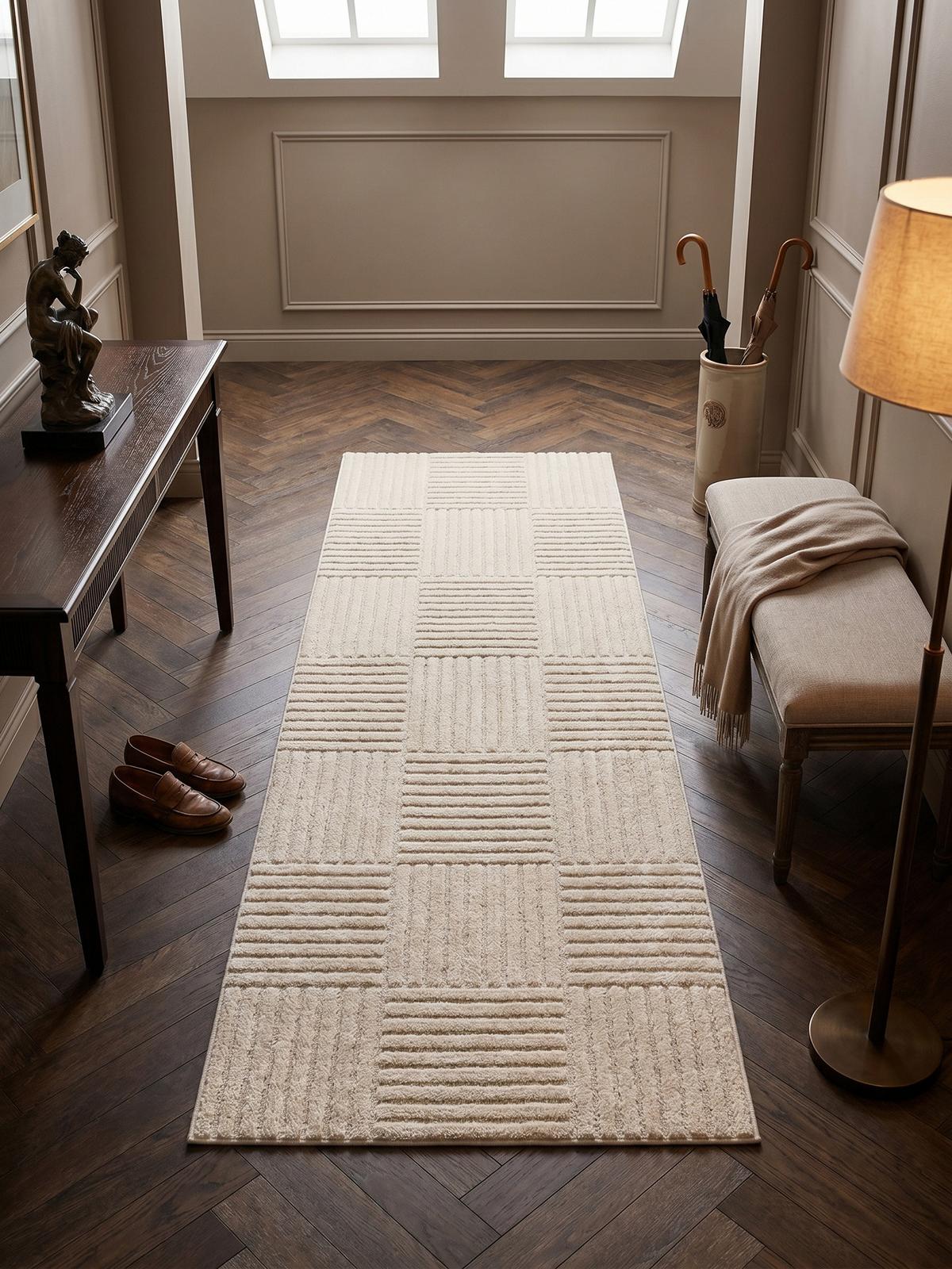TEPPICH Hochflor RIGI in Creme, mit Cord-Streifen-Patchwork, 80 x 250 cm - Beige, Textil (250/80cm) - KADIMA DESIGN
