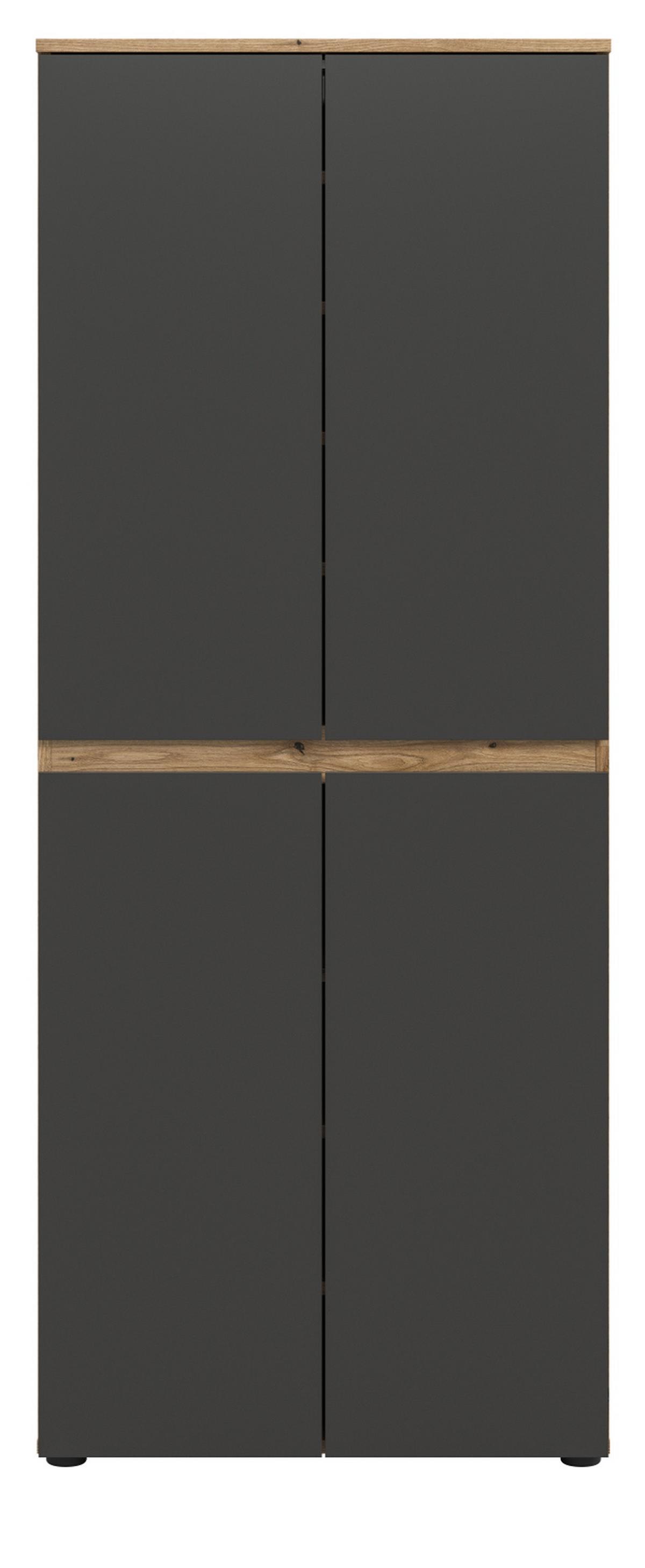 MEHRZWECKSCHRANK grau, Evoke Eiche 70 x 175 cm, Stauraumschrank 4-türig mit 9 Fächern - Eichefarben/Schwarz, Holzwerkstoff/Kunststoff (70/175/37cm) - Inn.Furn