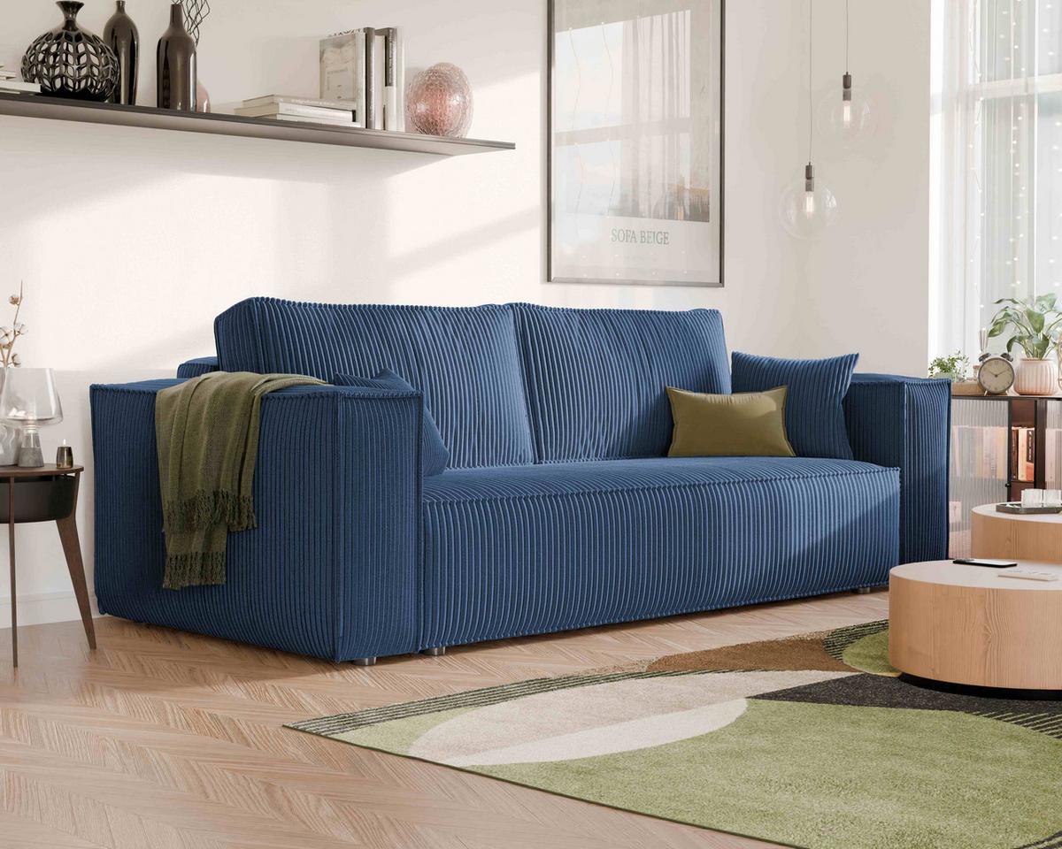 SOFA mit Schlaffunktion und Bettkasten, Blau - Blau, Holzwerkstoff/Textil (240/84/105cm) - Idohome