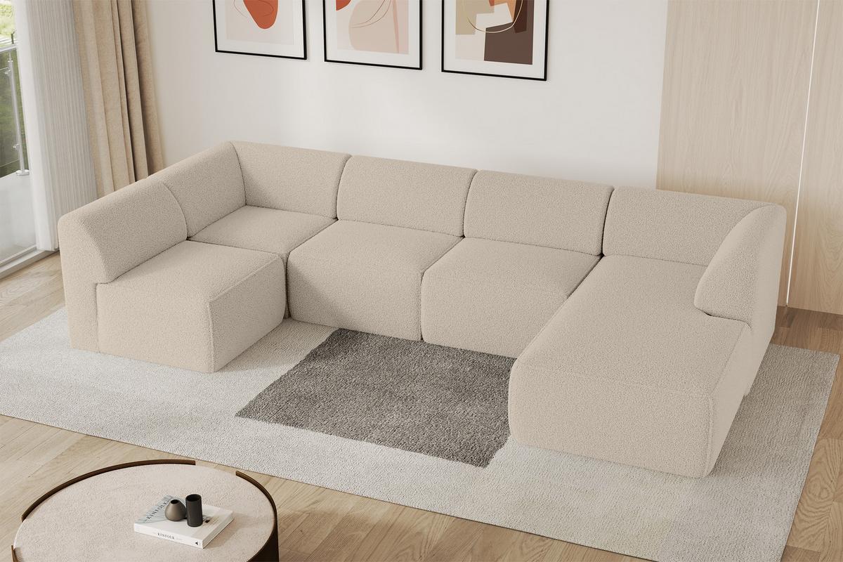 WOHNLANDSCHAFT Ottomane Rechts MOVO-L 345x180x78 cm Dunkelbegie Bouclé - Cappuccino, Holzwerkstoff/Kunststoff (180/78/345cm) - ALTDECOR