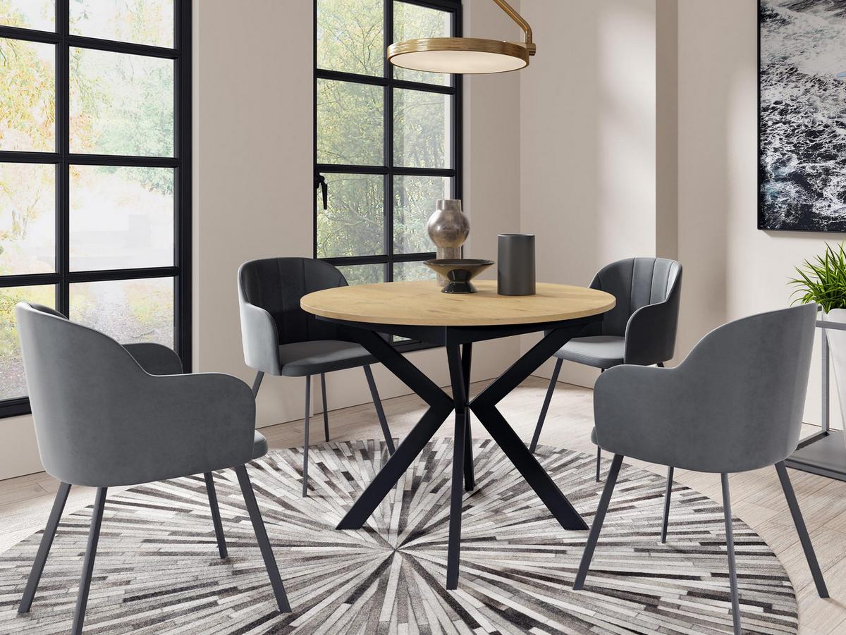 TISCH Leia 100 Ausziehbarer - Schwarz/Naturfarben, Holzwerkstoff/Metall (100/100/76cm) - MIRJAN24