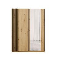 SCHWEBETÜRENSCHRANK RANOR 150,6/198,5/62cm 2-türig mit Spiegel Eiche Artisan - Schwarz/Eiche Artisan, Holzwerkstoff (150.6/198.5/62cm) - MASSENO