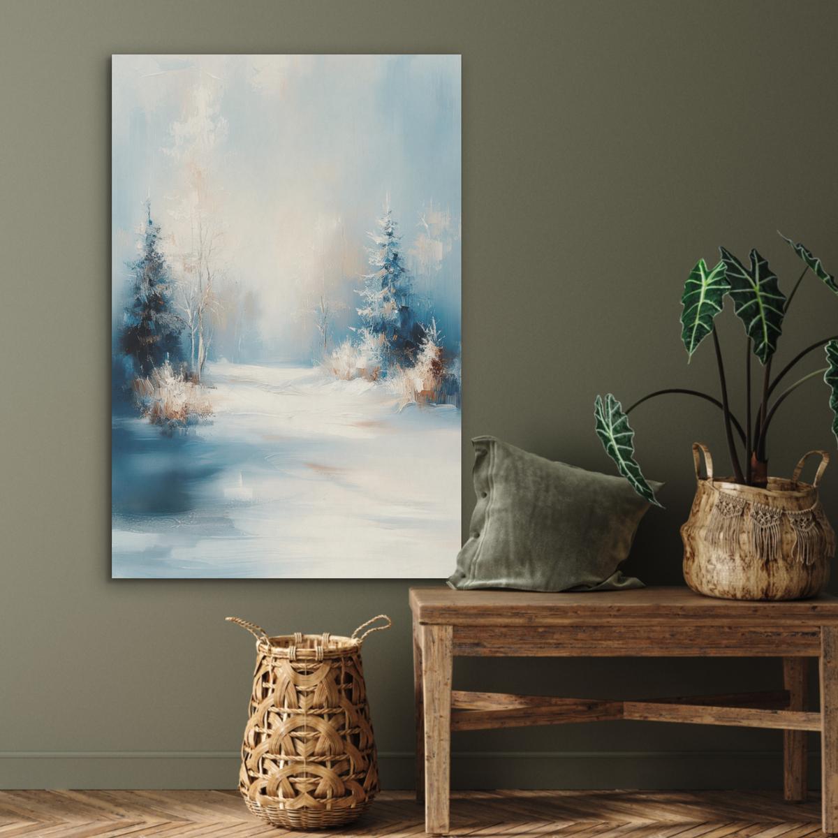 AKUSTIKBILD Wald - Winter - Natur - Abstrakt - Schnee Wanddeko 70x100 cm - Weiß, Kunststoff (70/100/0.9cm) - MuchoWow