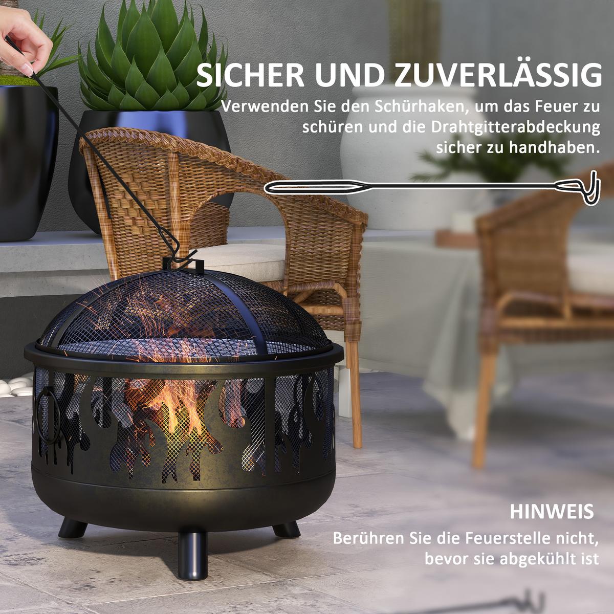 FEUERSCHALE, Metall, Schwarz - Schwarz, Metall (61/55/61cm) - Outsunny