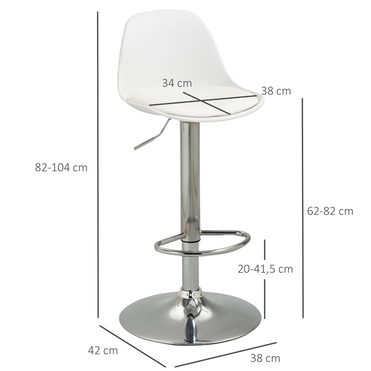 BARHOCKER 2er-Set mit modernem Design bis 120 kg(Ein Stuhl) Barstühle Weiß - Weiß, Kunststoff (42/104/41cm) - HOMCOM