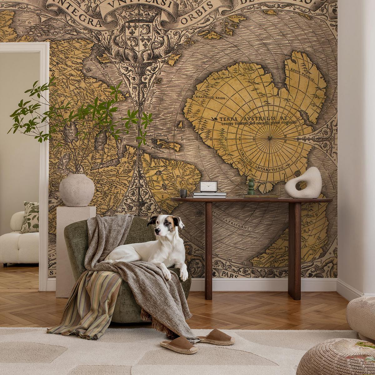 FOTOTAPETE 312x219 cm - Historische Kartographie - Gelb, Textil (312/219cm) - Wallfluent